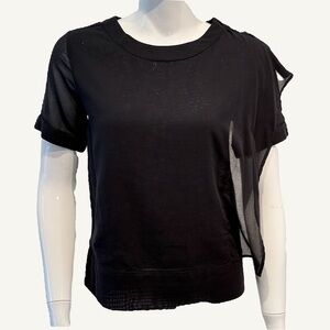 Faconnable Black Sheer Cotton Top 34 US 4 XS Flutter Sleeve Shoulder Button